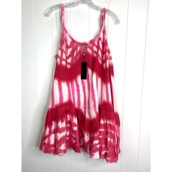 One Teaspoon Icon Pink Tie Dye Muslin Mini Dress Drop Waist Size Small NWT - Picture 1 of 9